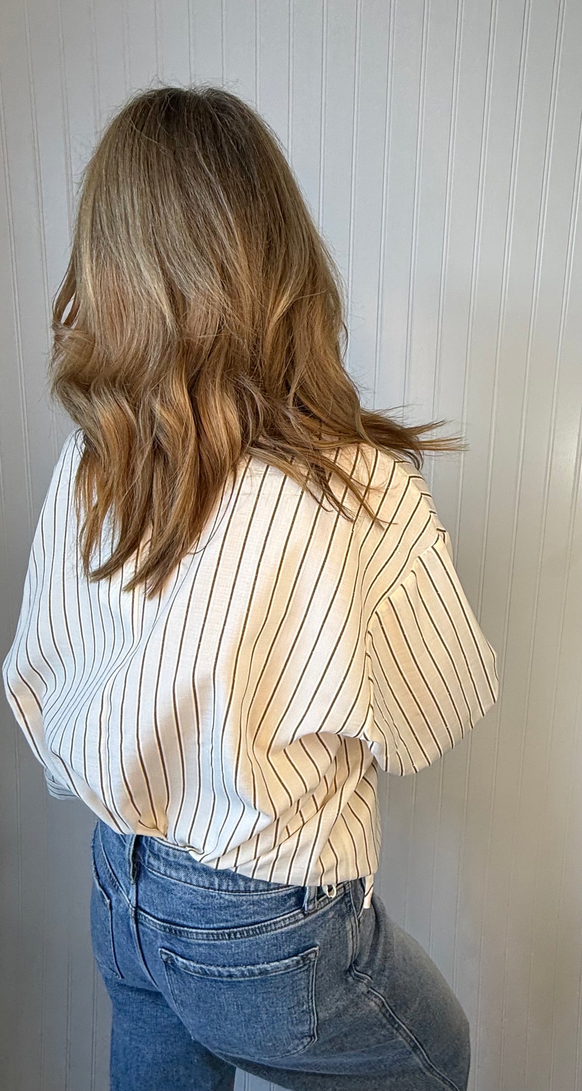 Lapel Collar V-Neck Drawstring Hem Oversized Top