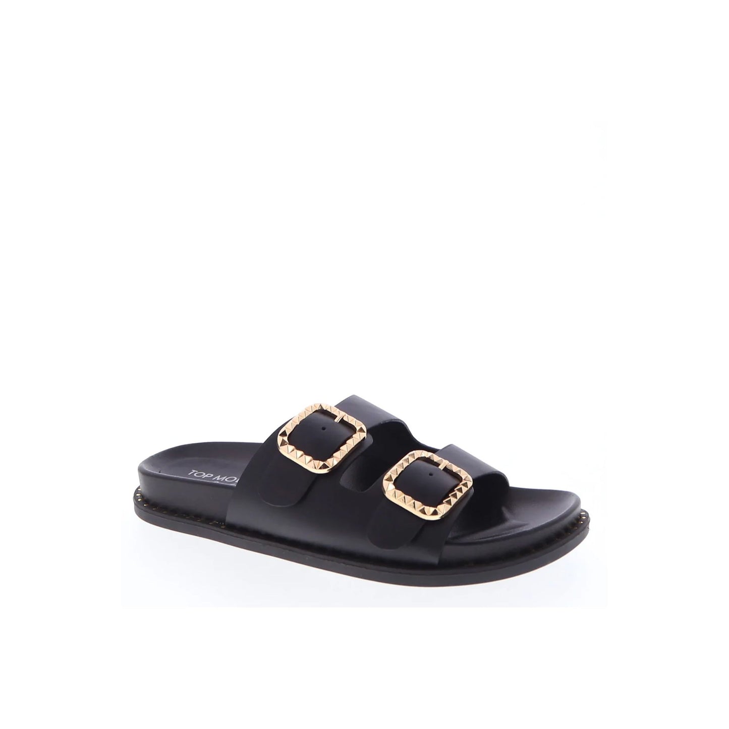 Sailor Double Strap Sandal in black — studded gold buckle detail and gold sole studs from Thread & Clover boutique