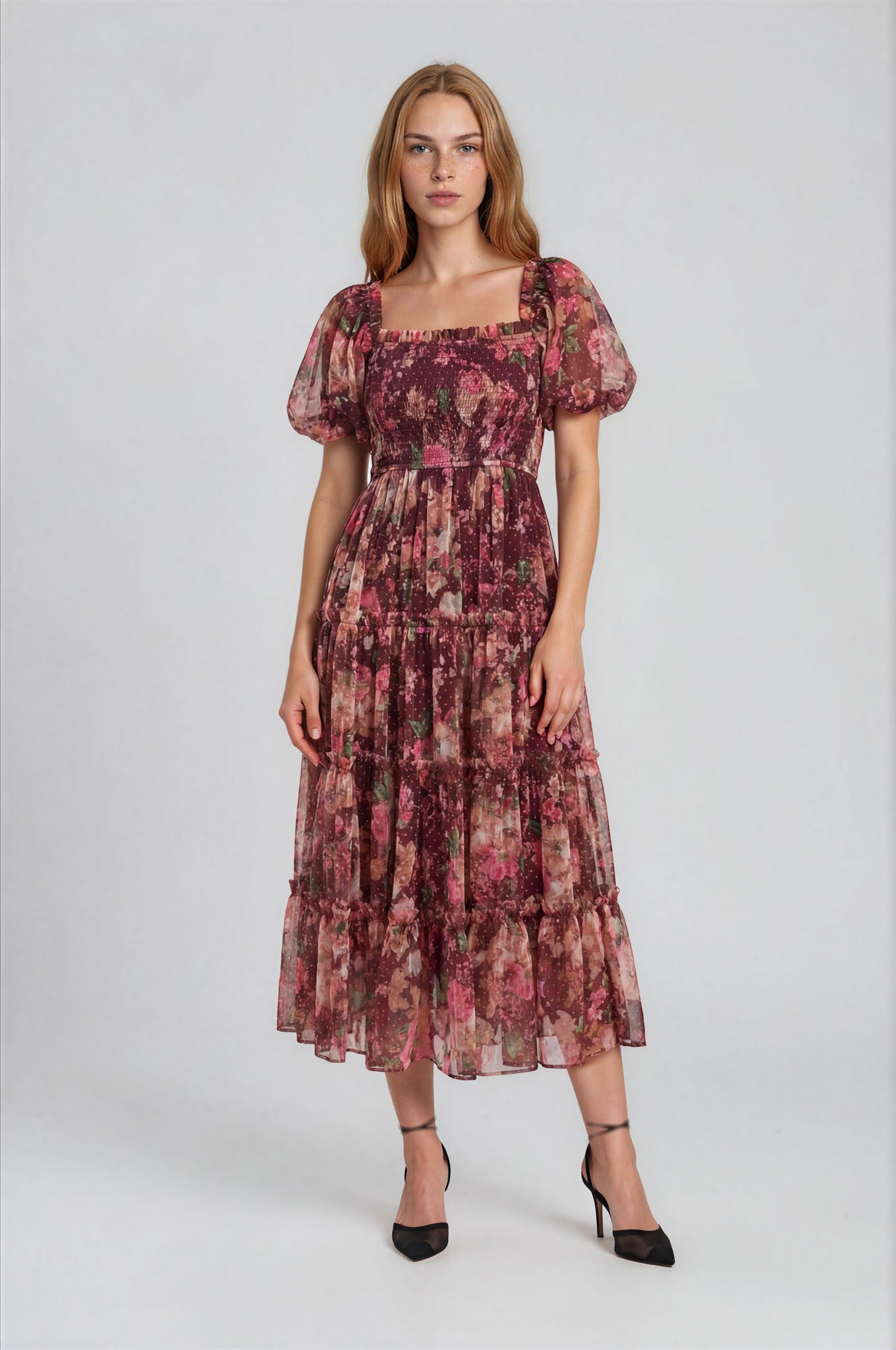 Sabine Polka Dot Puff Sleeve Dress
