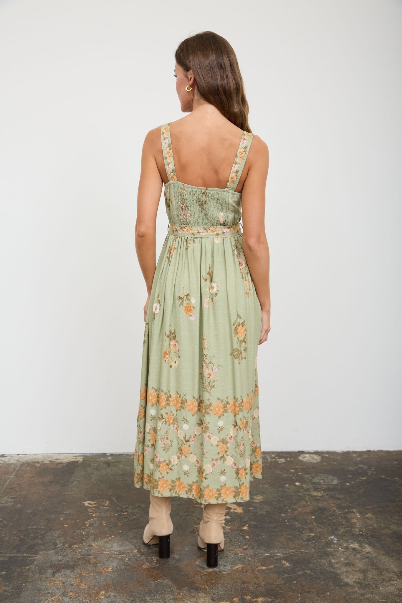 Wren Olive Multi Midi Dress