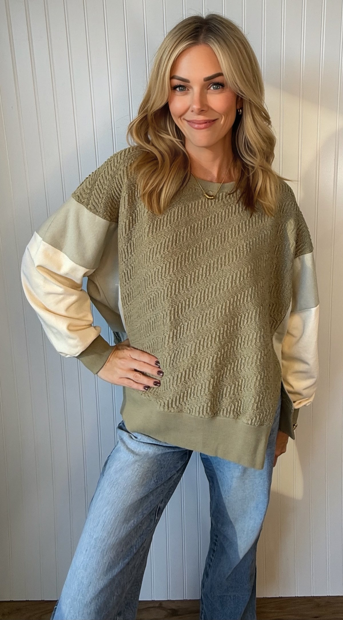Bailey Striped Sleeve Sweatshirt