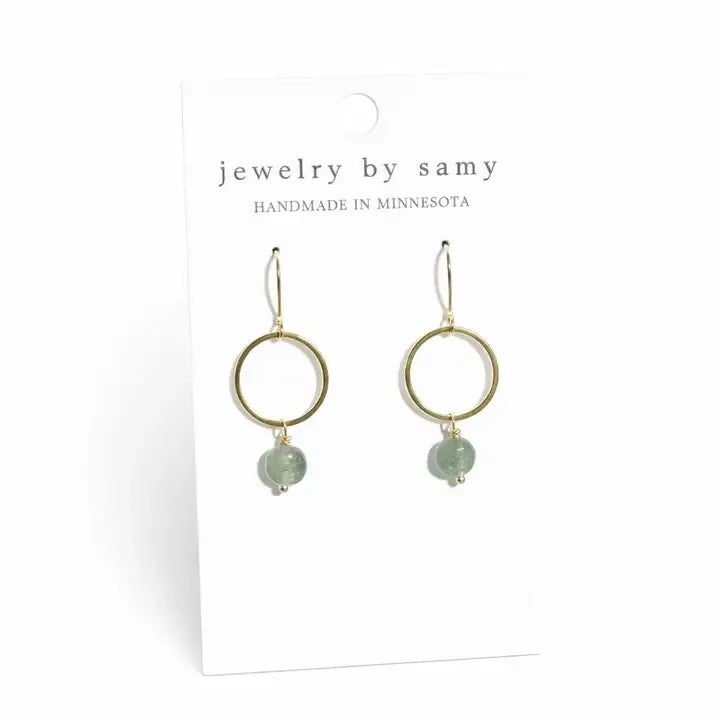 Aquamarine Drop Earrings in blue and gold tone — handcrafted stainless steel drop earrings from Thread & Clover boutique
