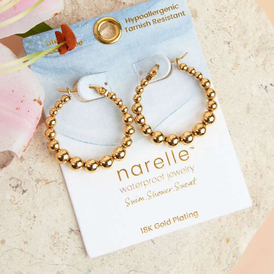 18k Gold Plated Bubble Hoops styled in gold — bold beaded hoops from Thread & Clover boutique