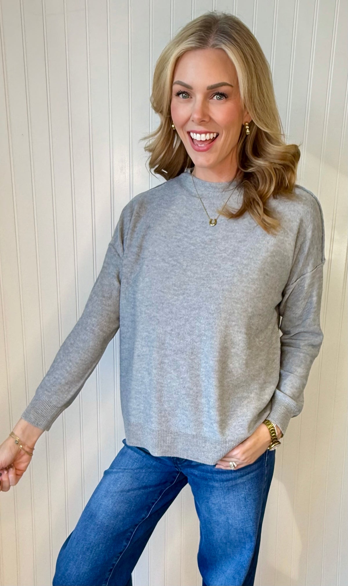 Quinn Mock Neck Sweater in heather grey — mock neck sweater from Thread & Clover boutique