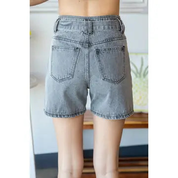 Gia Washed Denim Shorts in grey — back and side view from Thread & Clover boutique
