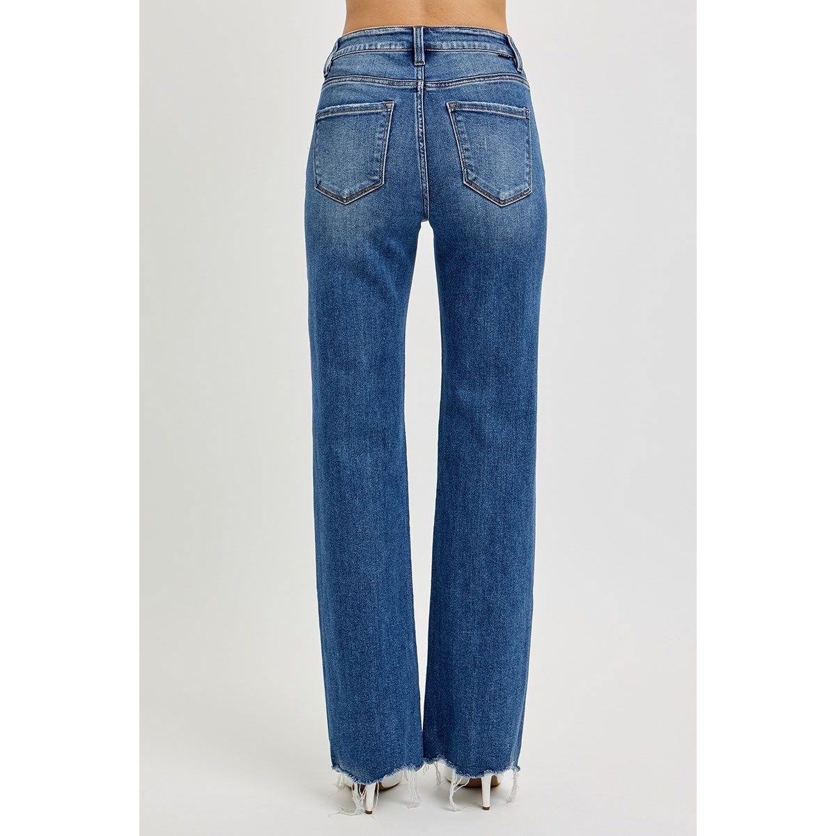 Risen Kiralee Jeans back view in dark wash — high rise barrel leg denim from Thread & Clover boutique