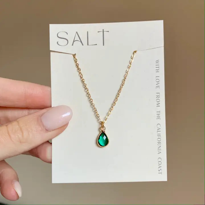 Teal Emerald Gem Necklace — teal emerald pendant necklace from SALT, at Thread & Clover boutique