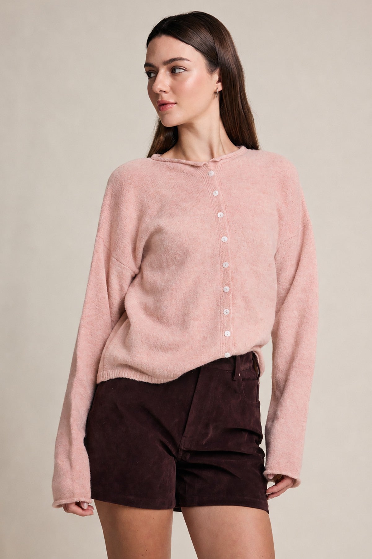 Rosette Button Front Cardigan