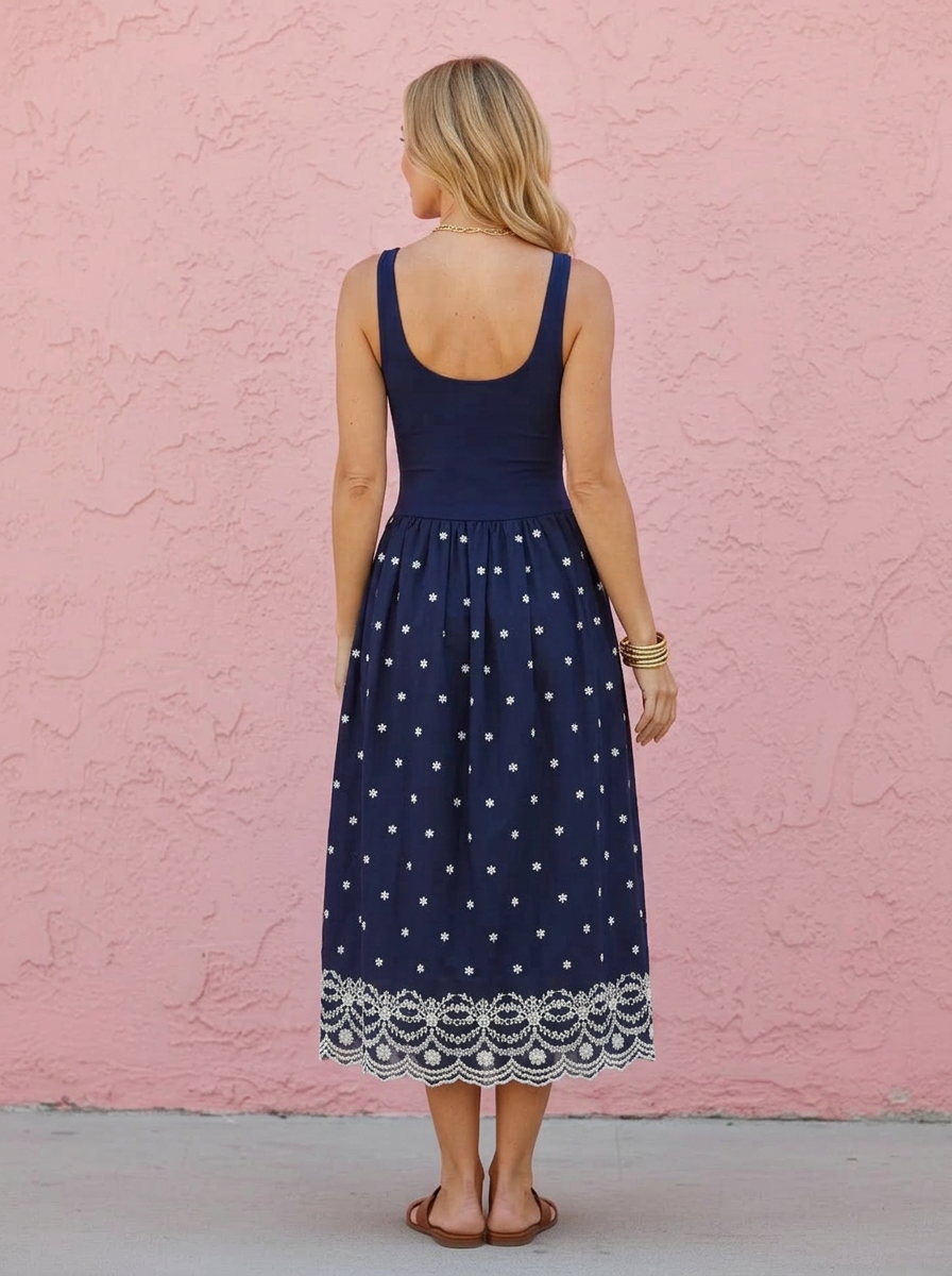 Kate Embroidered Skirt Midi Dress