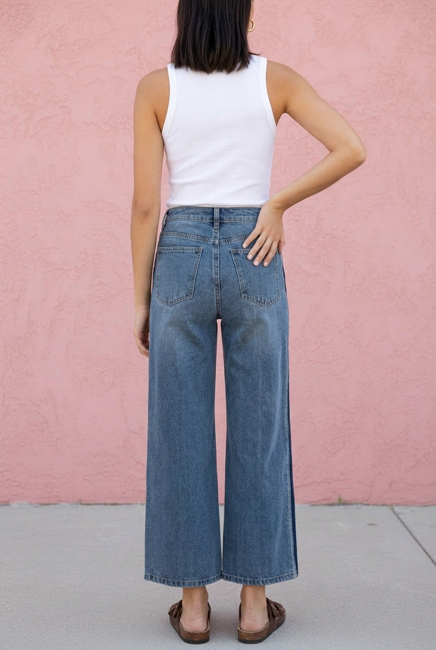 Rylan Wide Leg Contrast Jeans