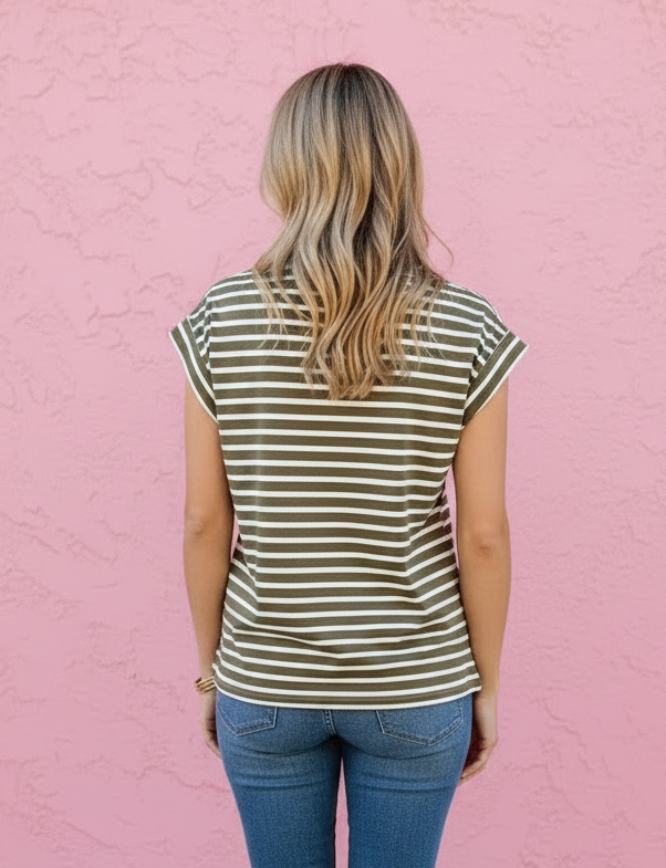Bette Stripe Rolled Cuff Tee