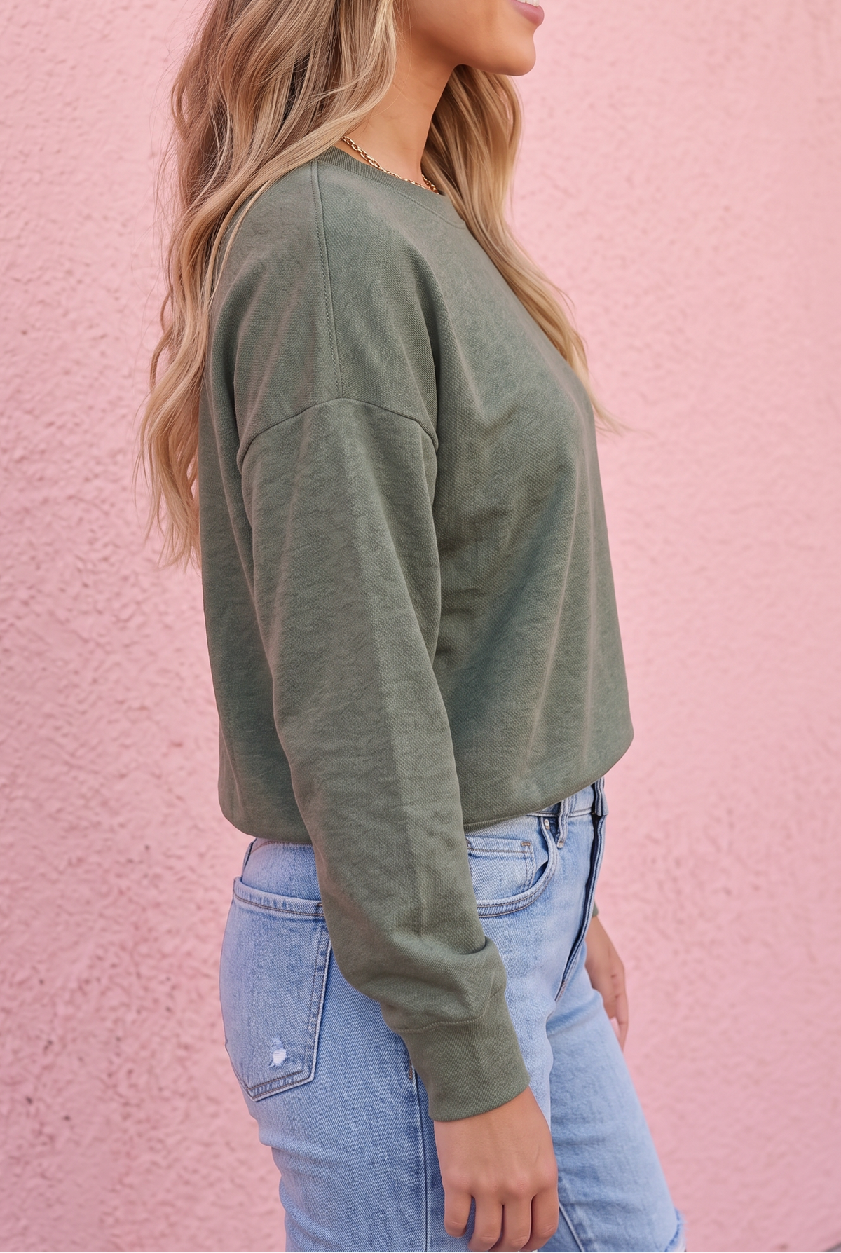 Georgie Sweater Knit Crew Top in Olive — sweater-knit crewneck top from Thread & Clover boutique
