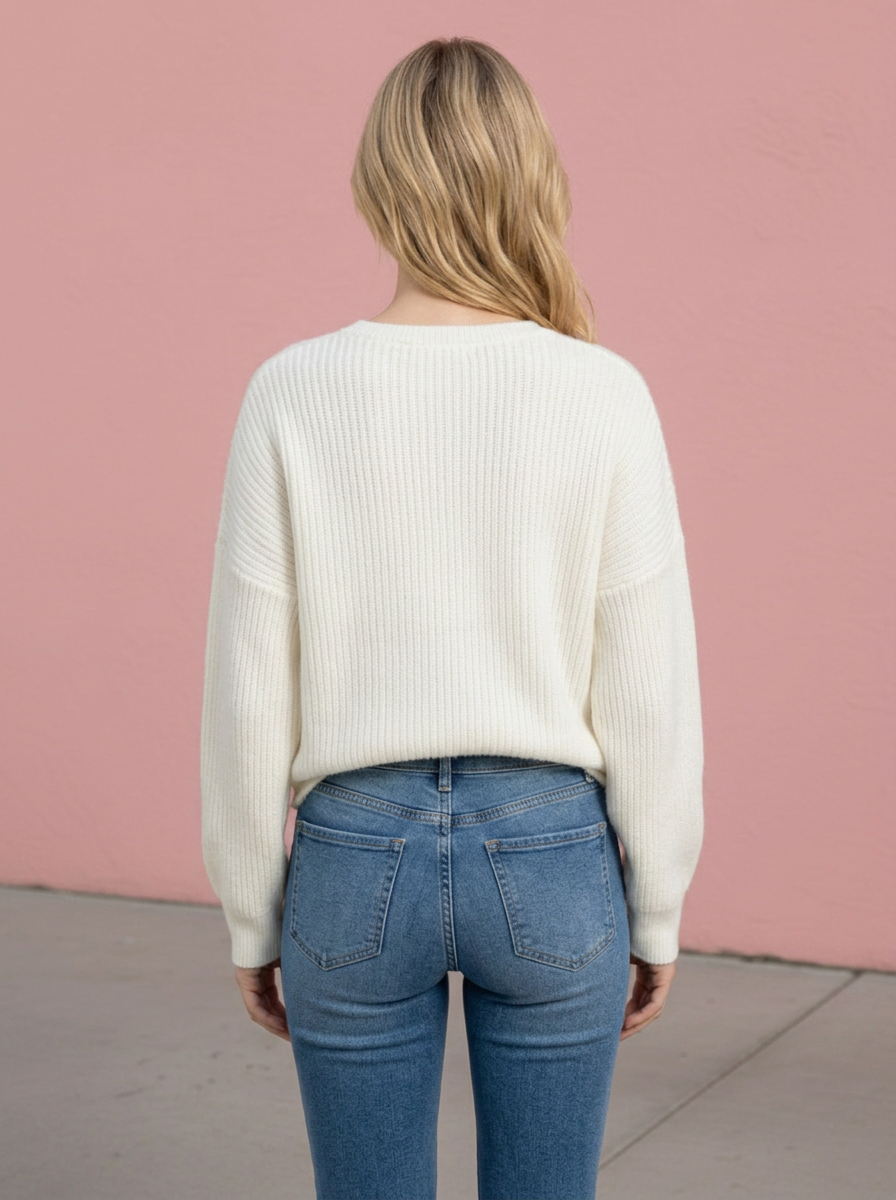 Coraline Ribbed Long Sleeve Sweater in Ivory — ribbed knit sweater from Thread & Clover boutique