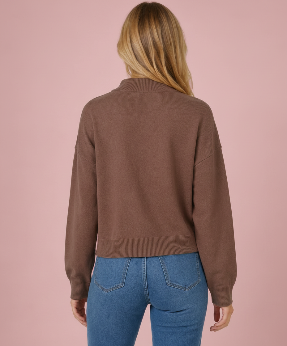 Elodie Essential Mock Neck Sweater in Hazelnut — essential mock neck sweater from Thread & Clover boutique