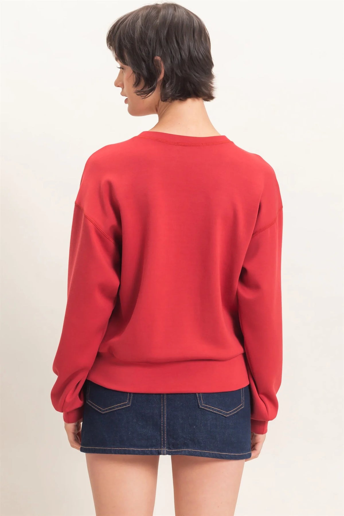 Sylvie Scuba Silky Sweatshirt in Dark Red — silky scuba knit sweatshirt from Thread & Clover boutique