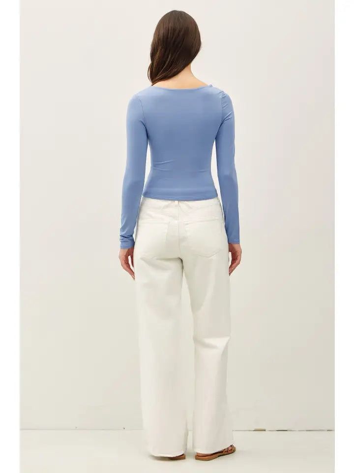 Layered Long Sleeve Cropped Top in Denim Blue — fitted cropped long sleeve top from Thread & Clover boutique