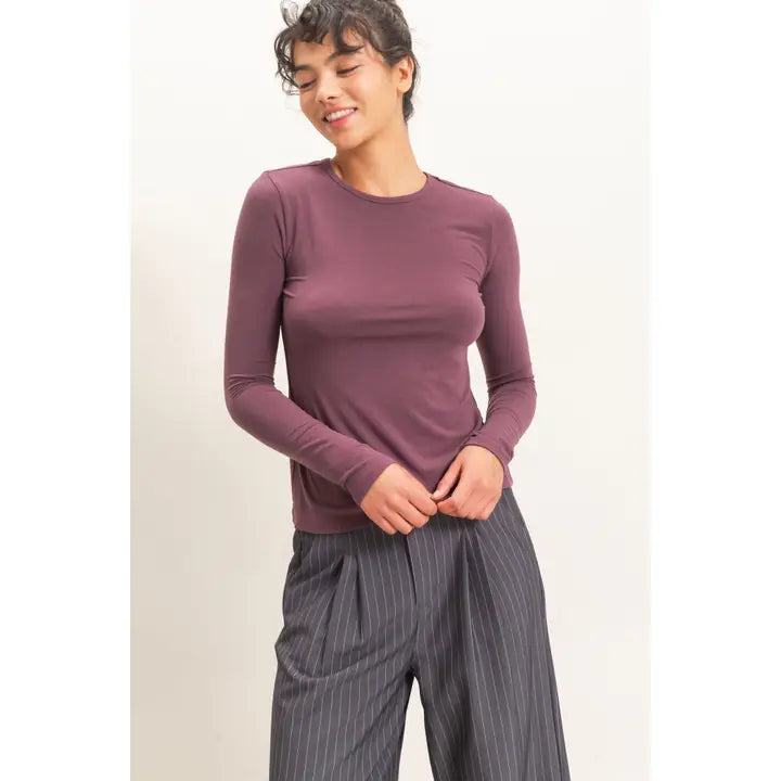 Vivian Lightweight Long Sleeve Tee in Cocoa — lightweight tailored long sleeve tee from Thread & Clover boutique