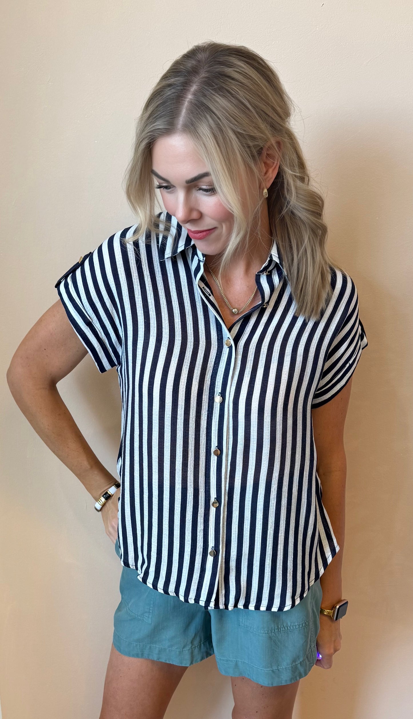 Karissa Striped Button Top