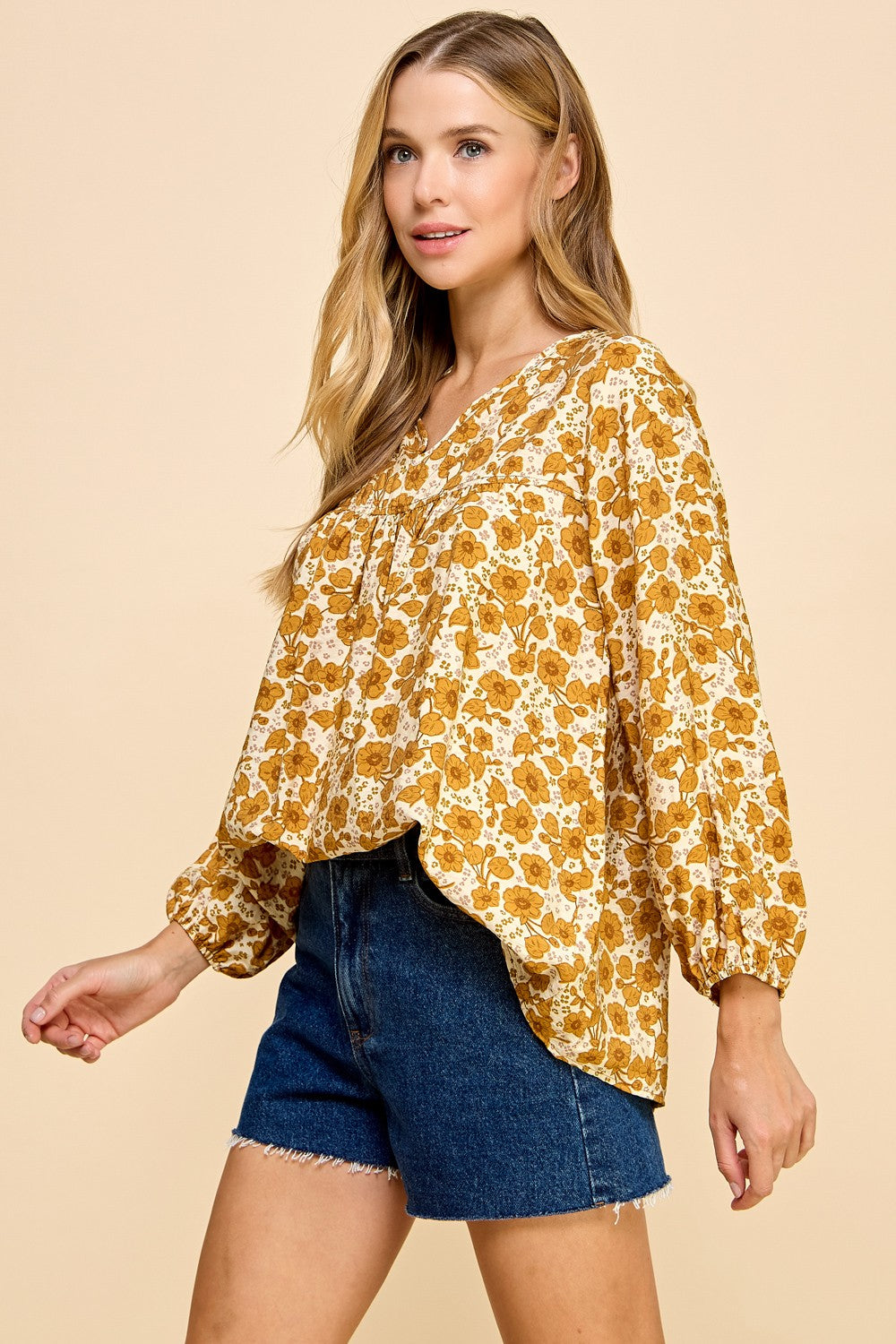 Solene Ruffle Top in Cream — oversized floral ruffle top from Thread & Clover boutique