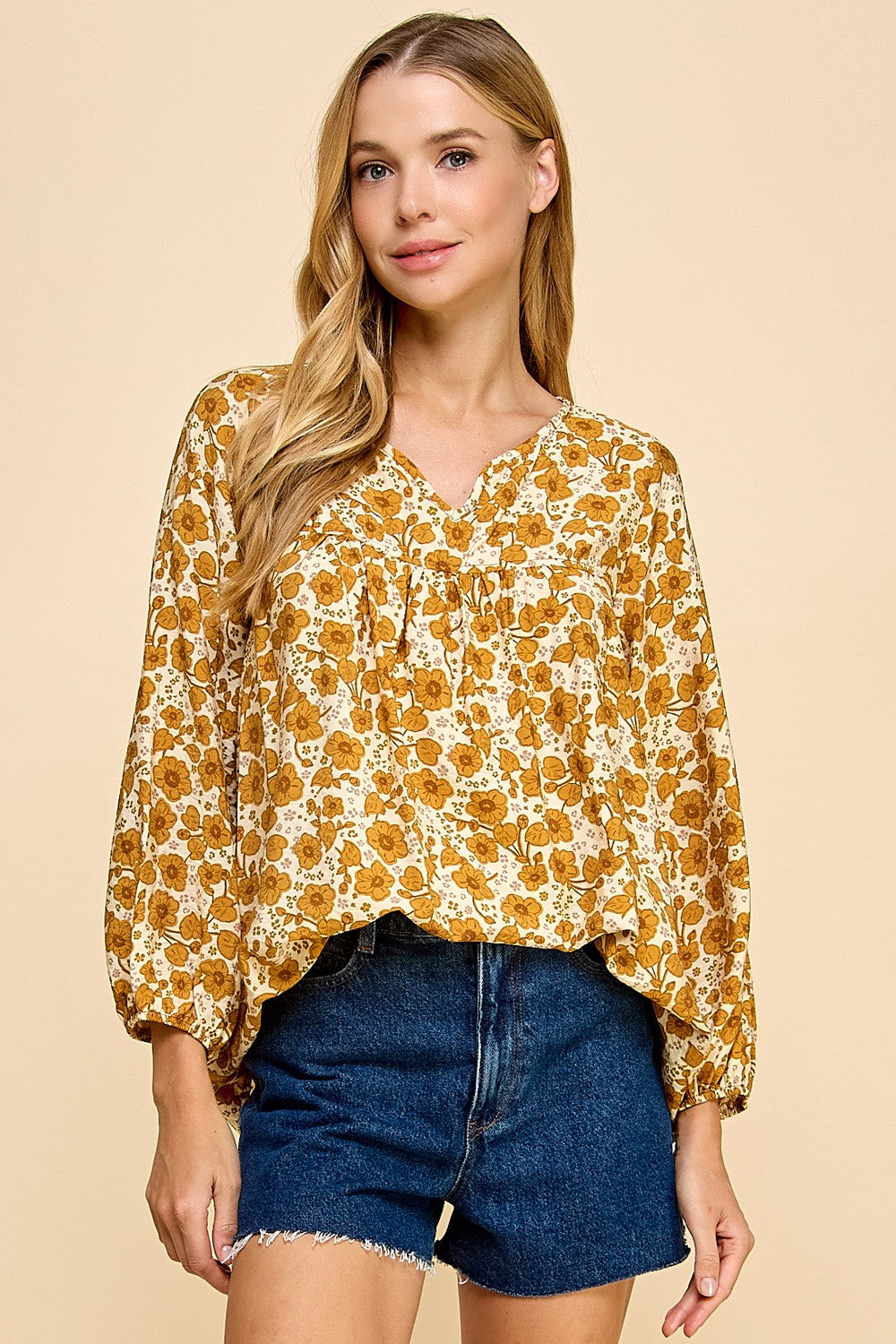 Solene Ruffle Top in Cream — oversized floral ruffle top from Thread & Clover boutique