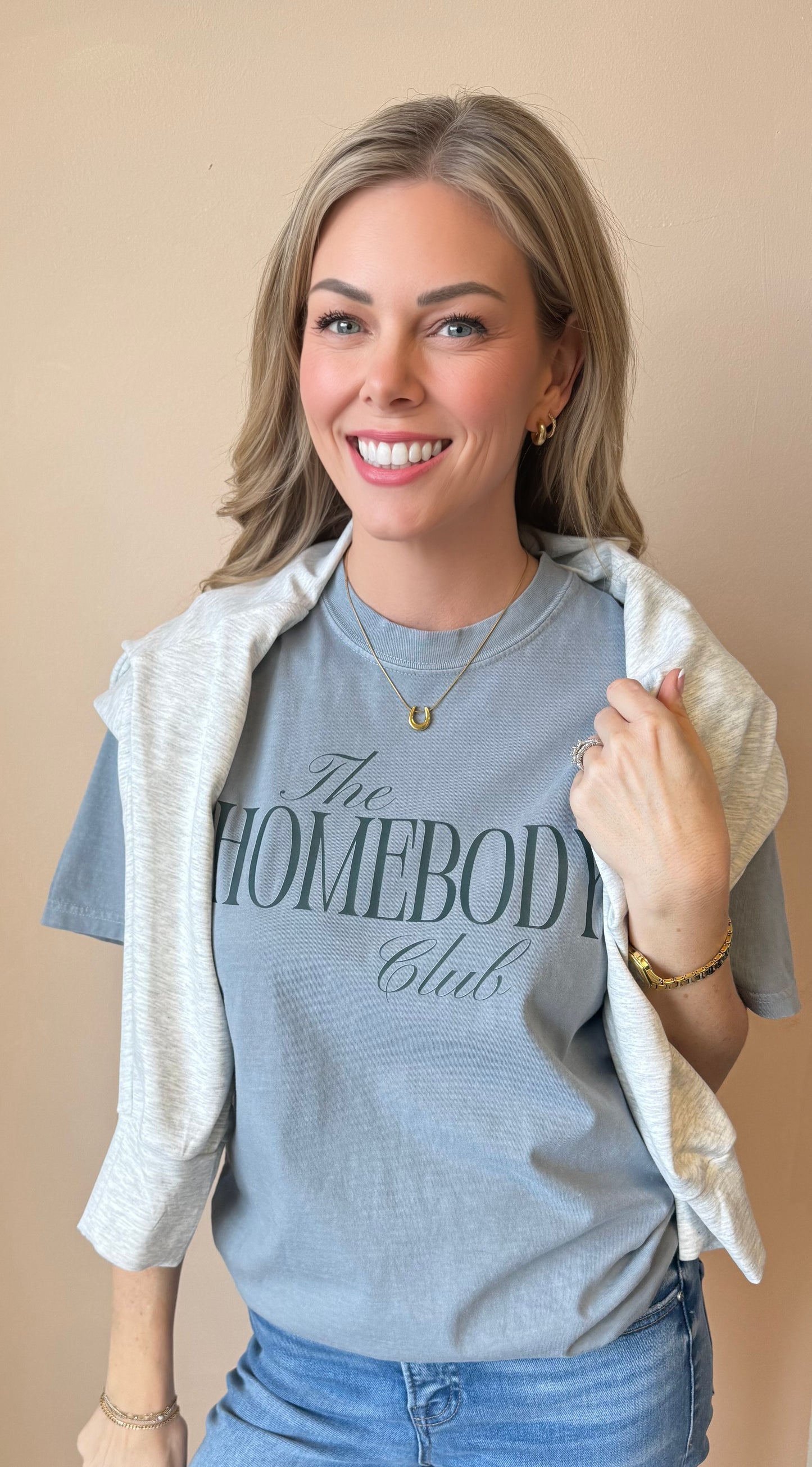 Homebody Club Tee in charcoal — cozy graphic tee from Thread & Clover boutique