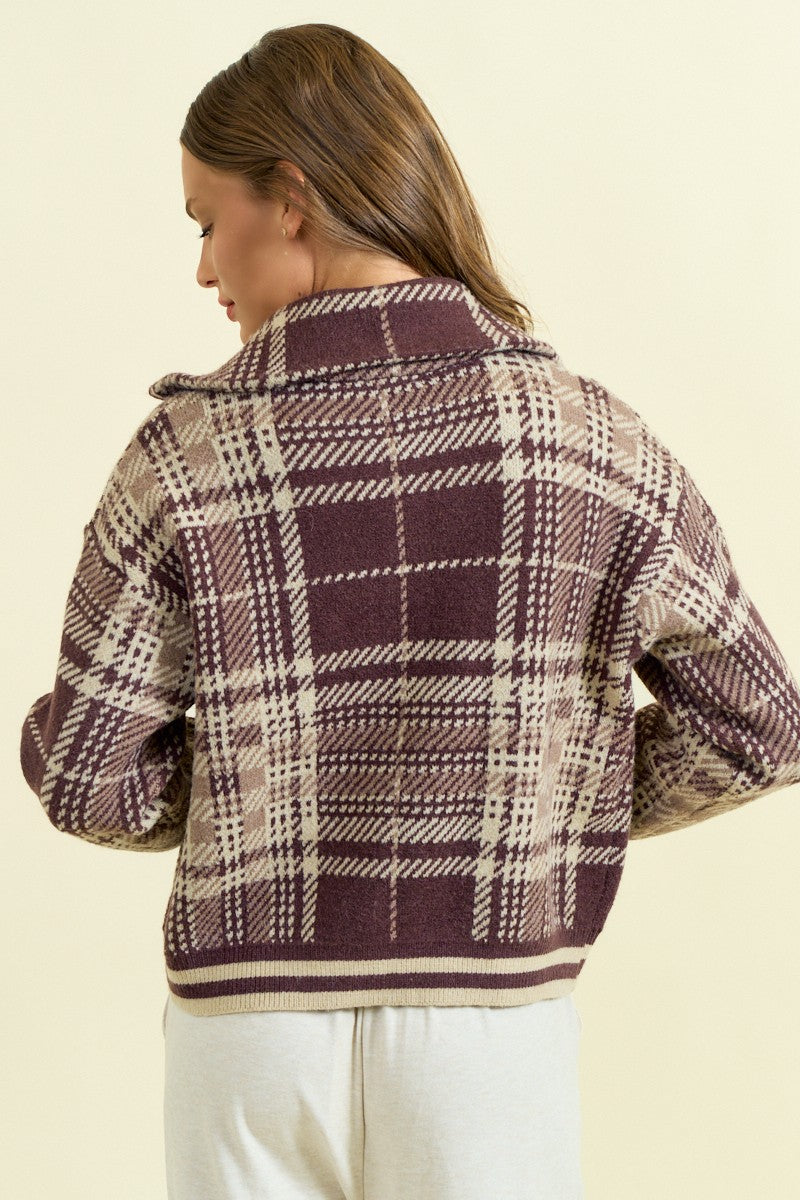 Adeline Plaid Zip Sweater Jacket