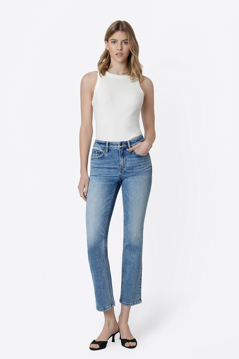 Brinley Ankle Slim Straight Jean in Aquila — mid-rise ankle slim straight denim from Thread & Clover boutique