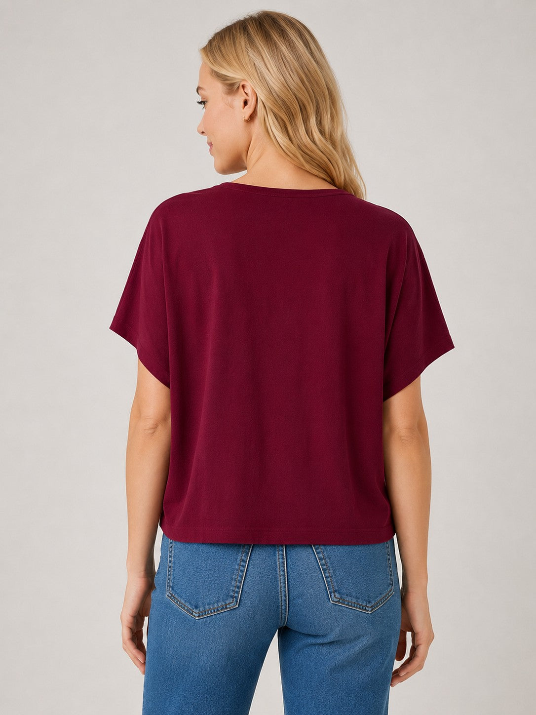 Winnie Short Sleeve Sweater in Burgundy — boxy short sleeve knit from Thread & Clover boutique