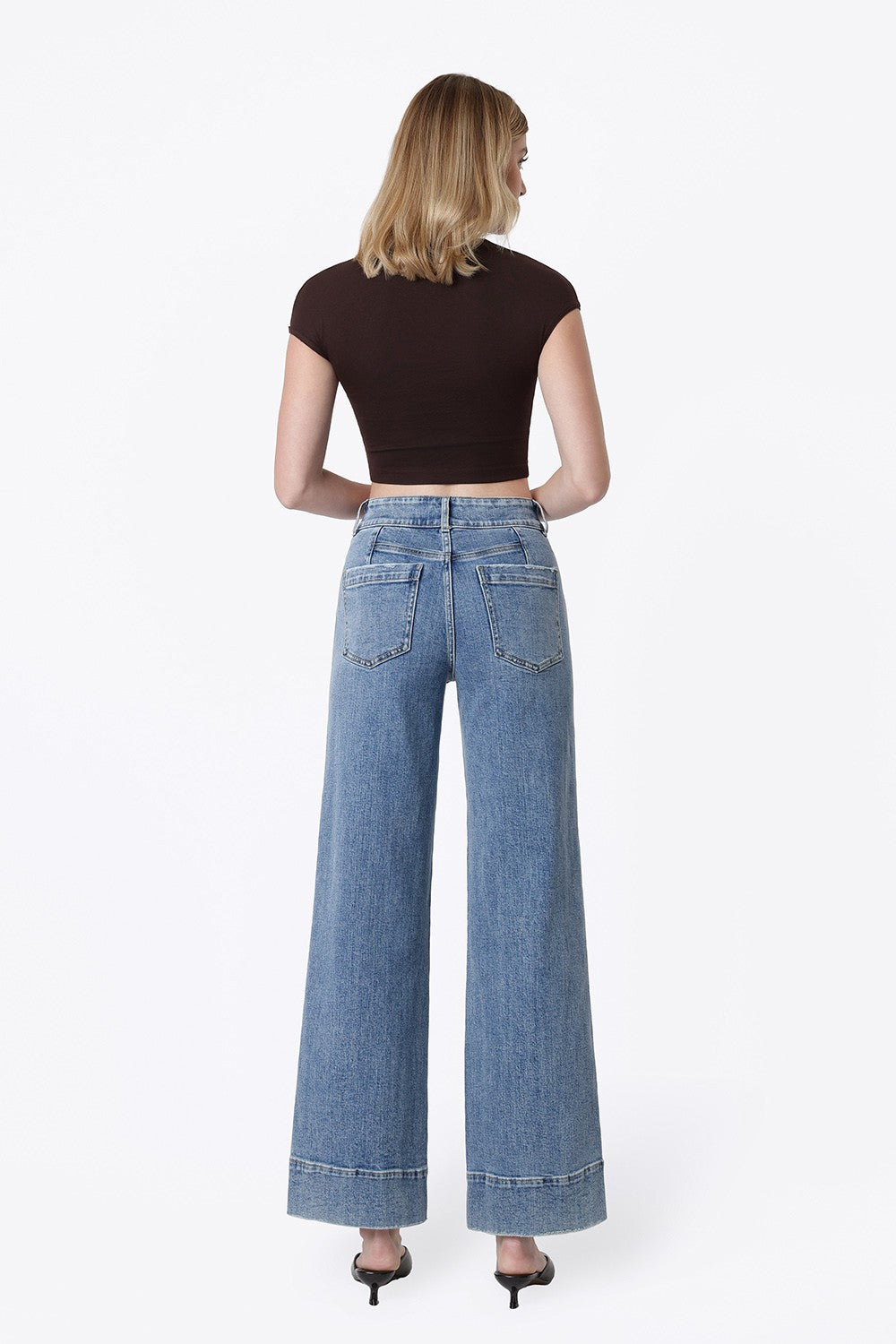 Frontier Half Yoke Wide Jean in The Backdrop — super high rise wide leg trouser denim from Thread & Clover boutique