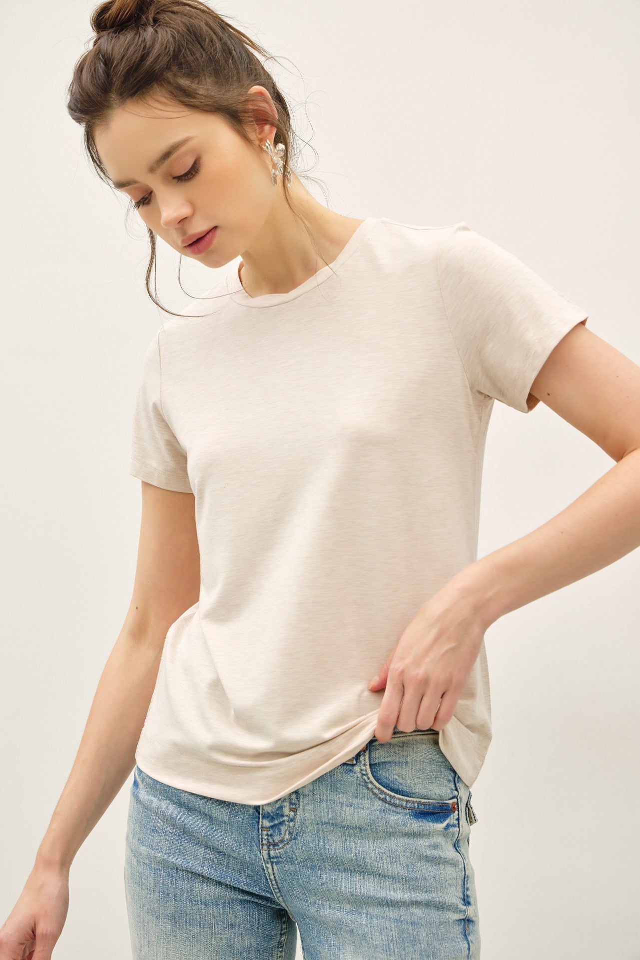 Oatmeal Round Neck Tee