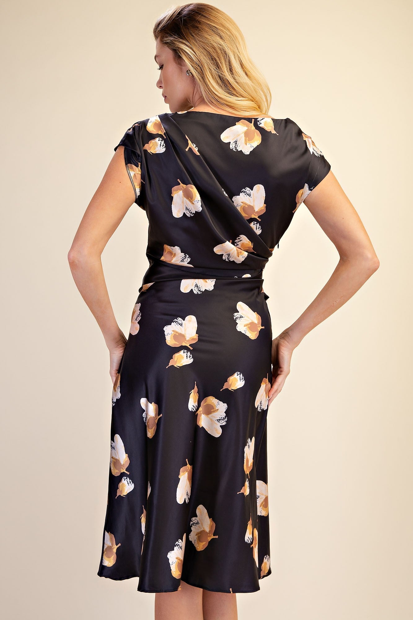 Floral Asymmetrical Neck Midi Dress