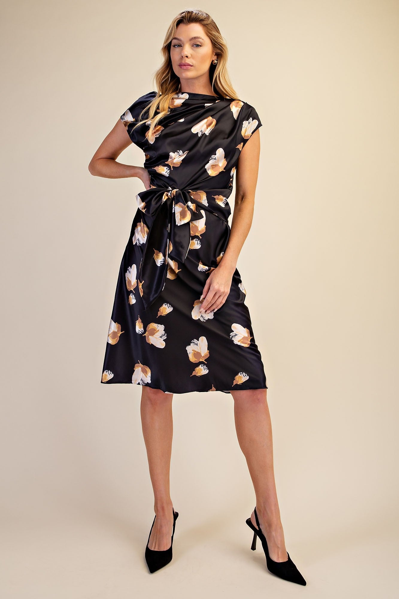 Floral Asymmetrical Neck Midi Dress