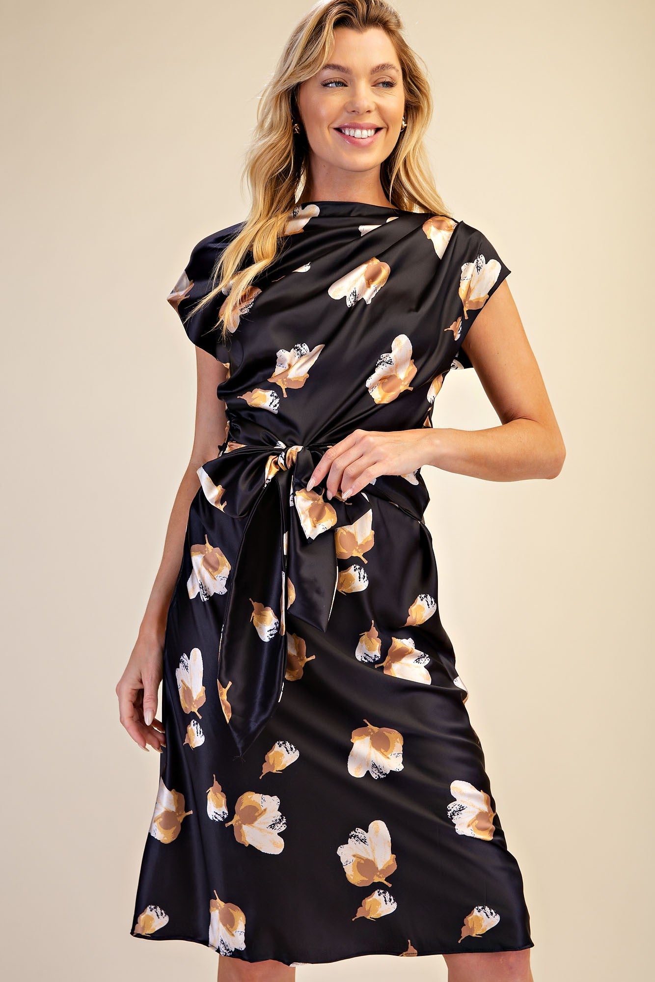 Floral Asymmetrical Neck Midi Dress