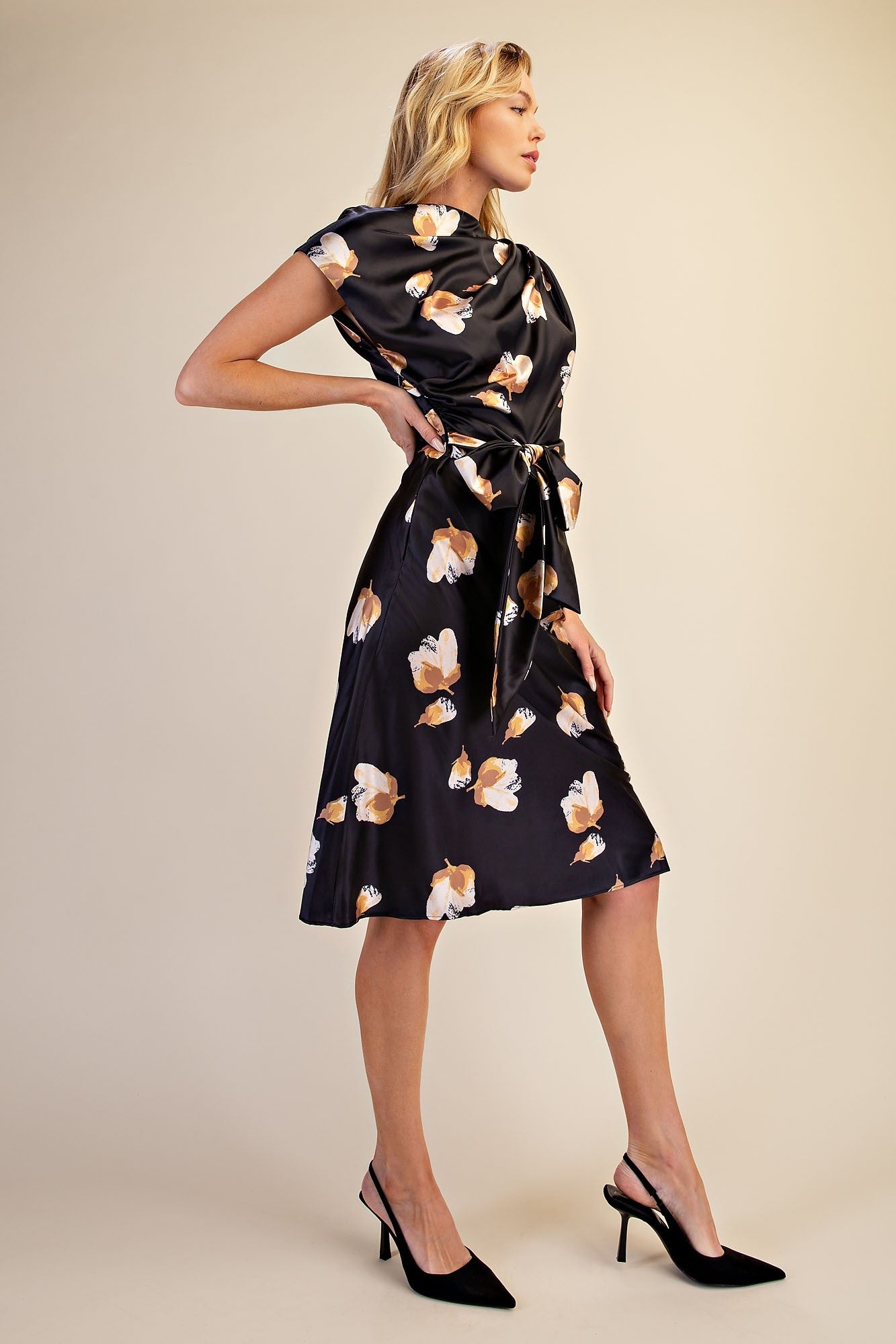 Floral Asymmetrical Neck Midi Dress