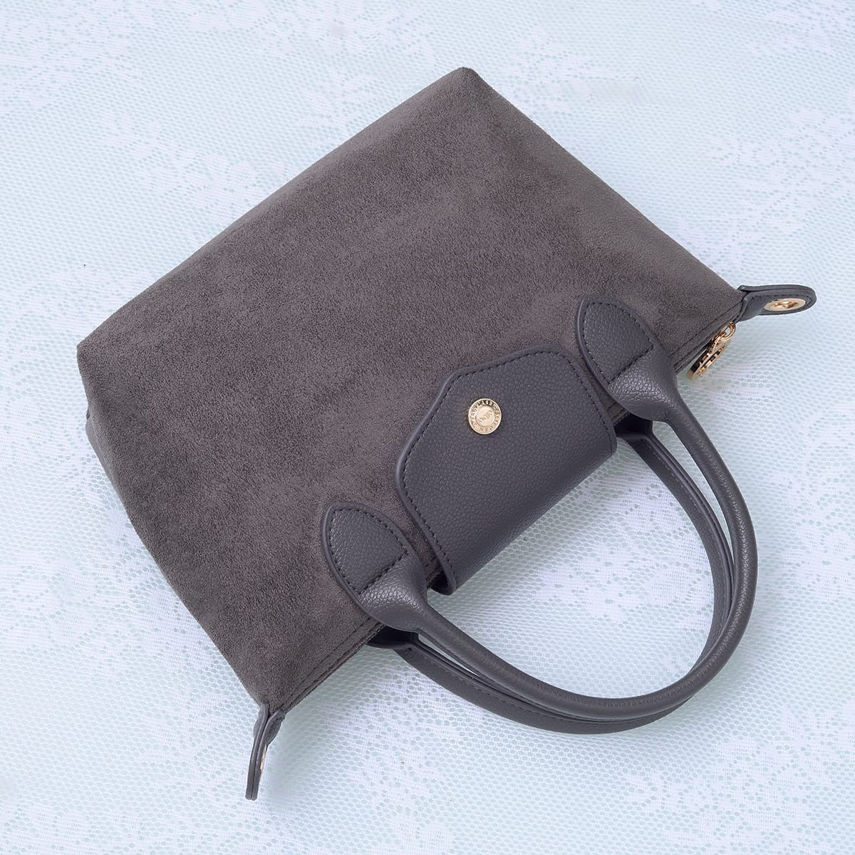 Britney Suede Double Handle Crossbody Bag — suede crossbody with gold hardware from Thread & Clover boutique