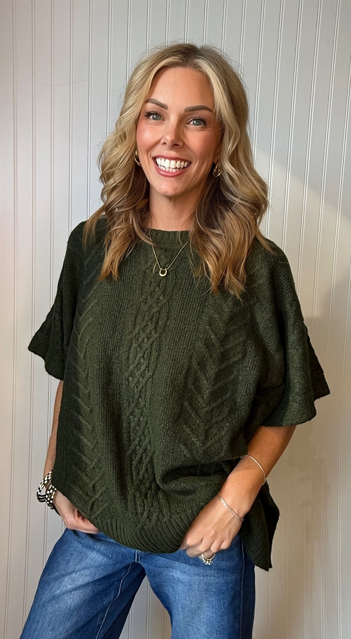 Cascade Cable Knit Poncho Sweater