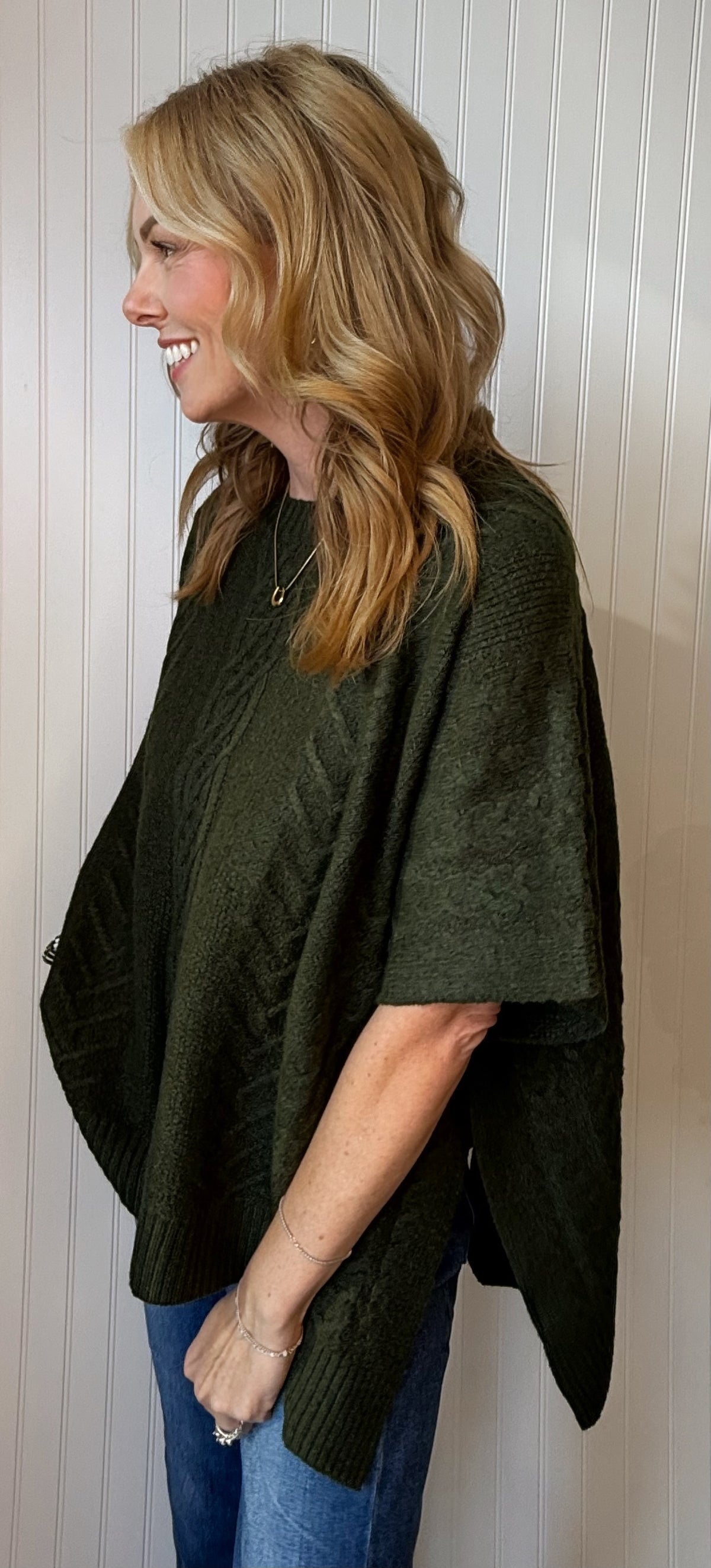 Cascade Cable Knit Poncho Sweater