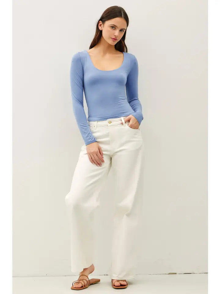 Layered Long Sleeve Cropped Top in Denim Blue — fitted cropped long sleeve top from Thread & Clover boutique