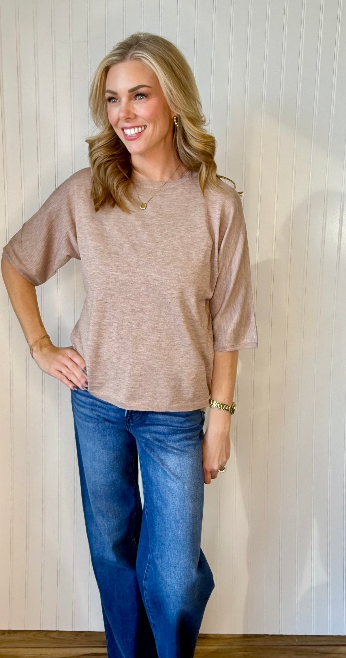 Cabin Weather Dolman Sweater in grey brown — dolman sleeve sweater from Thread & Clover boutique