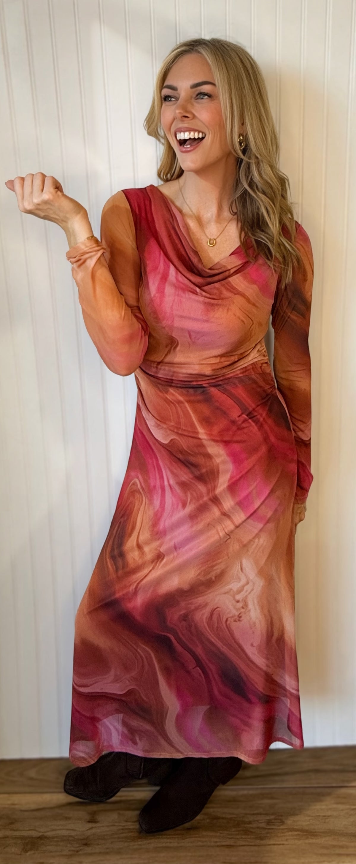 Larkspur Tie Dye Cowl Neck Midi Dress