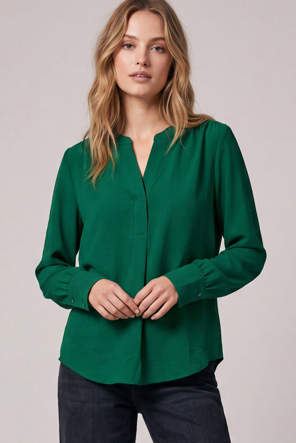 Cora Split-Neck Woven Top