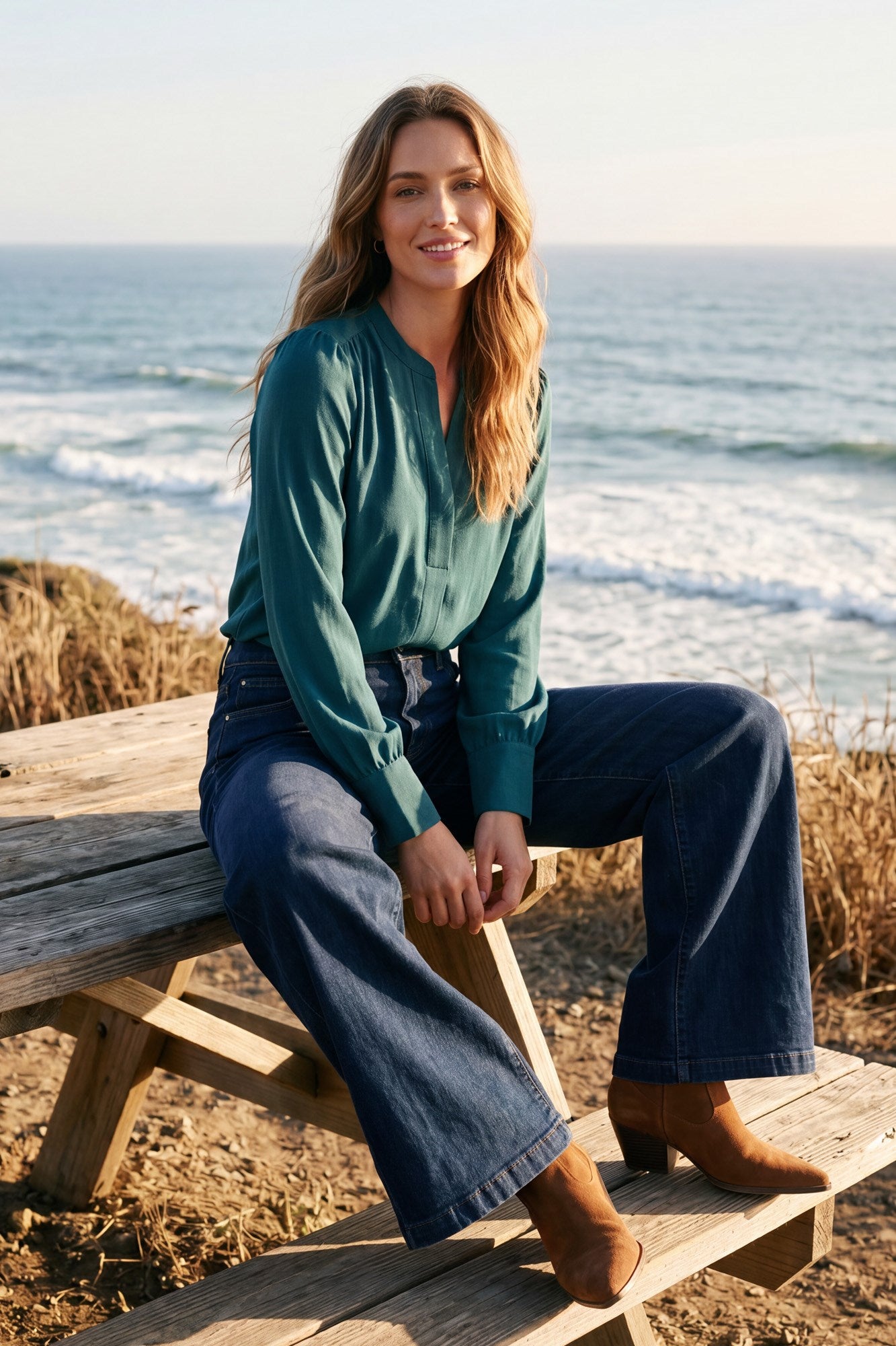 Cora Split-Neck Woven Top