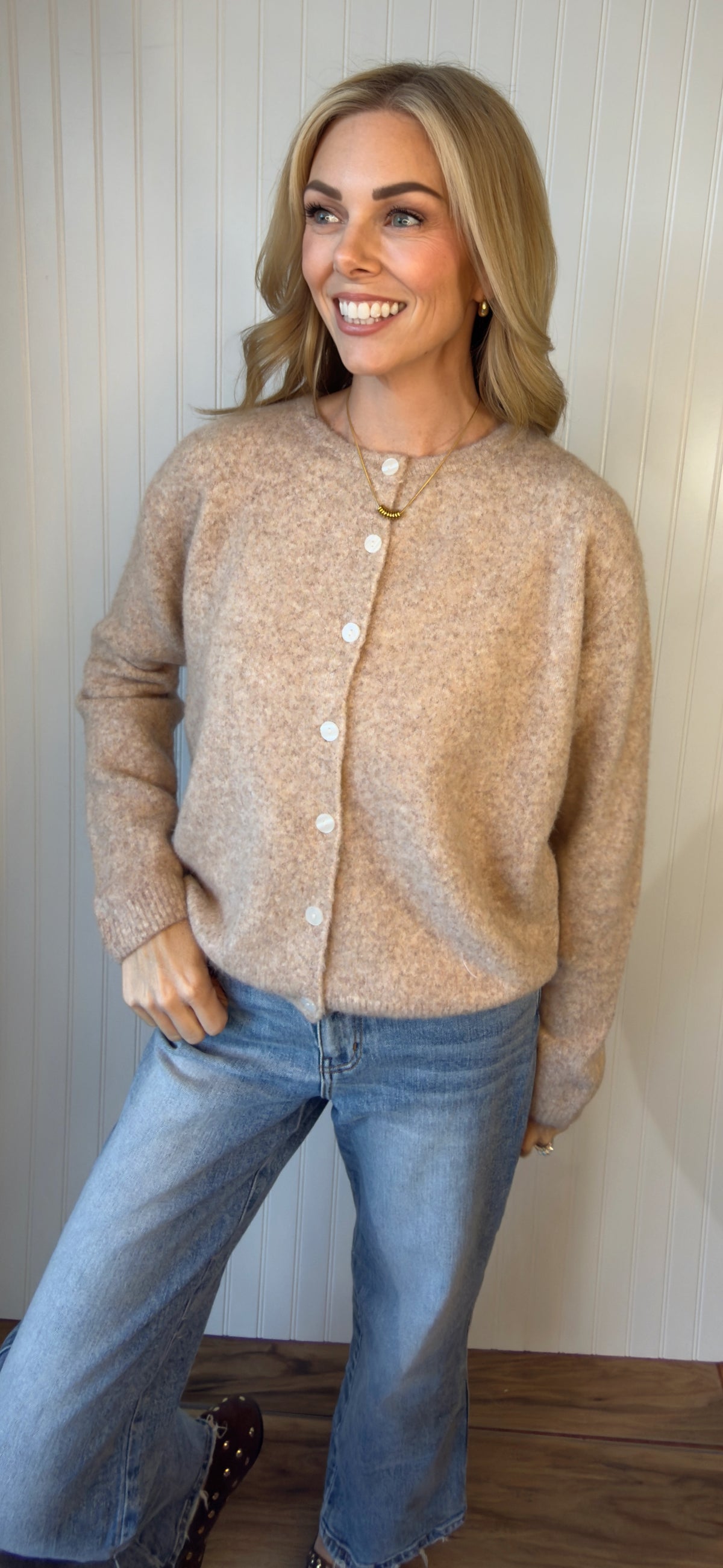 Odile Crew-Neck Button-Up Cardigan