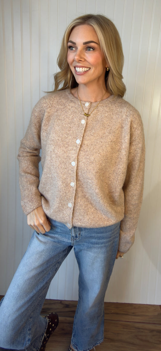 Odile Crew-Neck Button-Up Cardigan