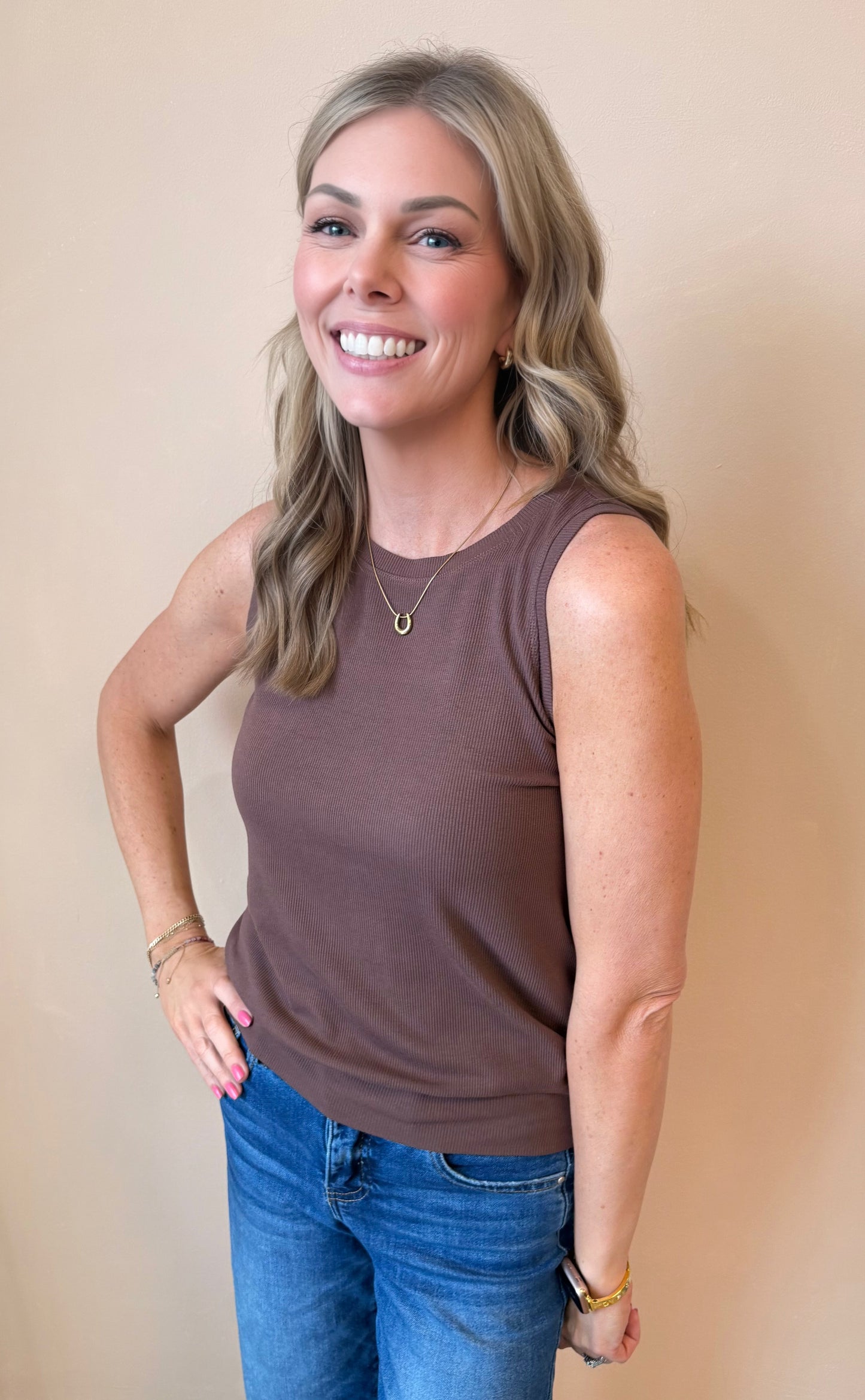 LuxeAir Ribbed Crew Neck Tank