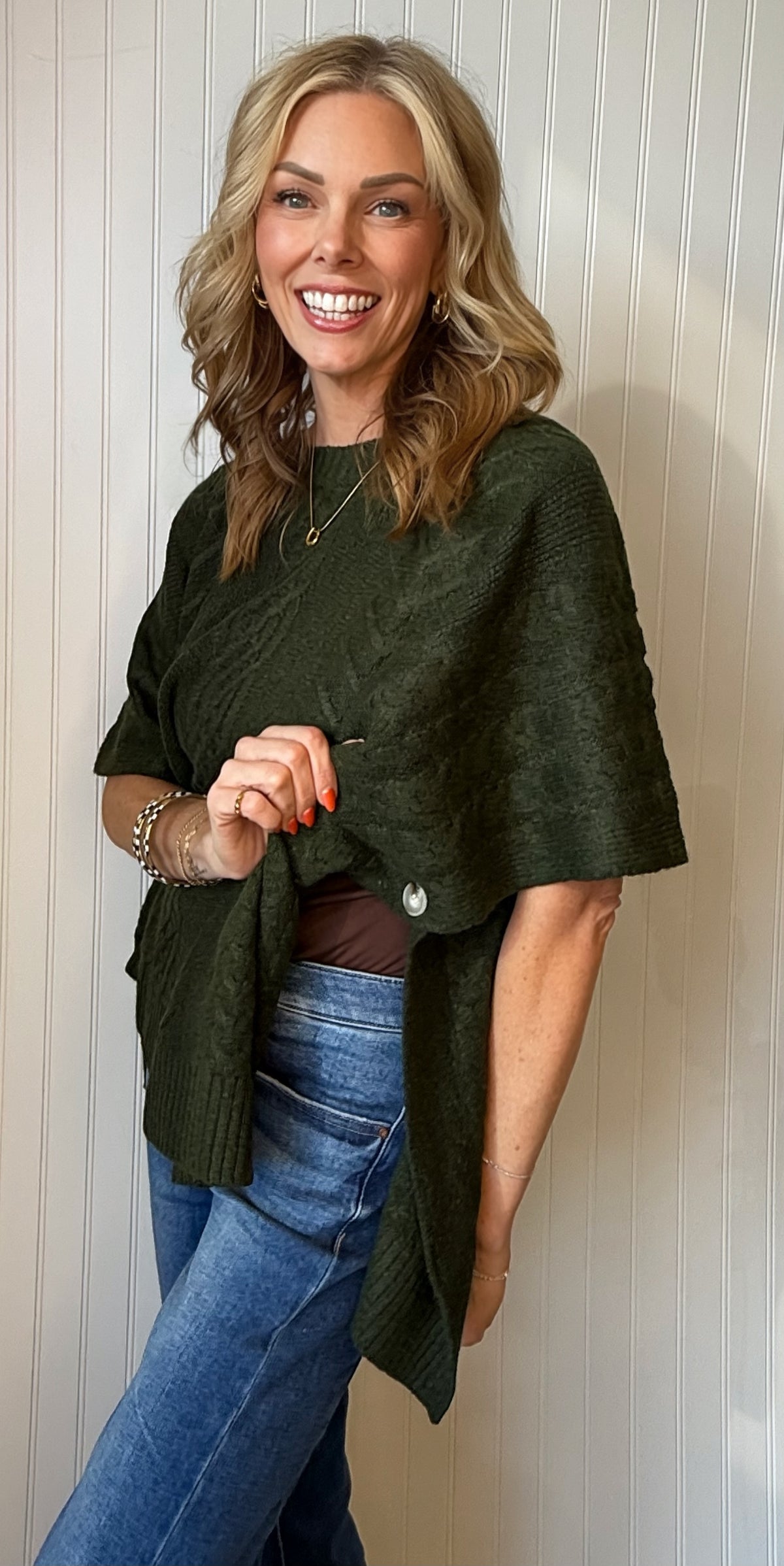 Cascade Cable Knit Poncho Sweater