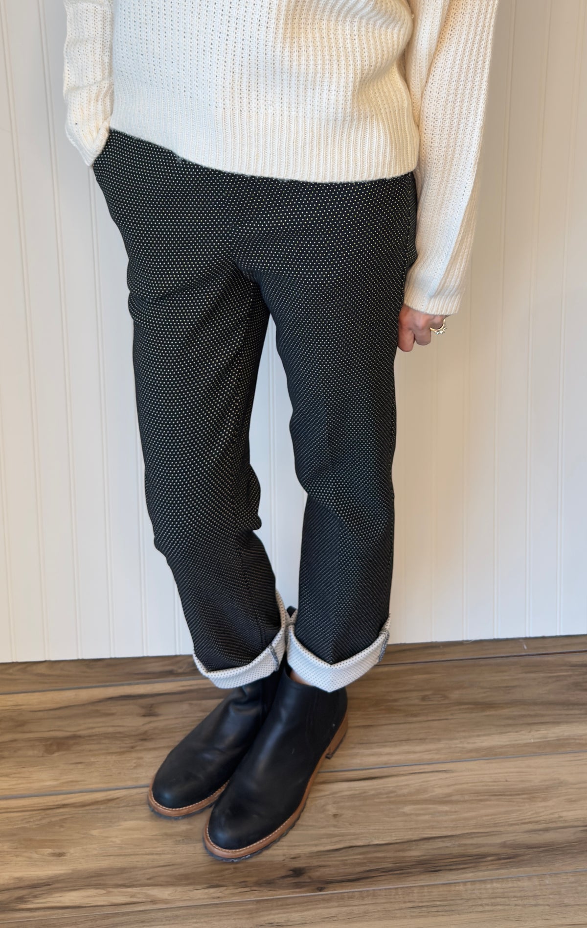 Boardroom Dot Trousers in black and white dot — dot print trousers from Thread & Clover boutique