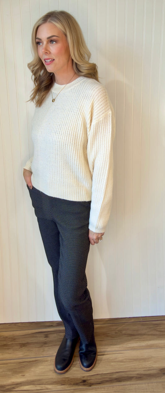Boardroom Dot Trousers in black and white dot — dot print trousers from Thread & Clover boutique