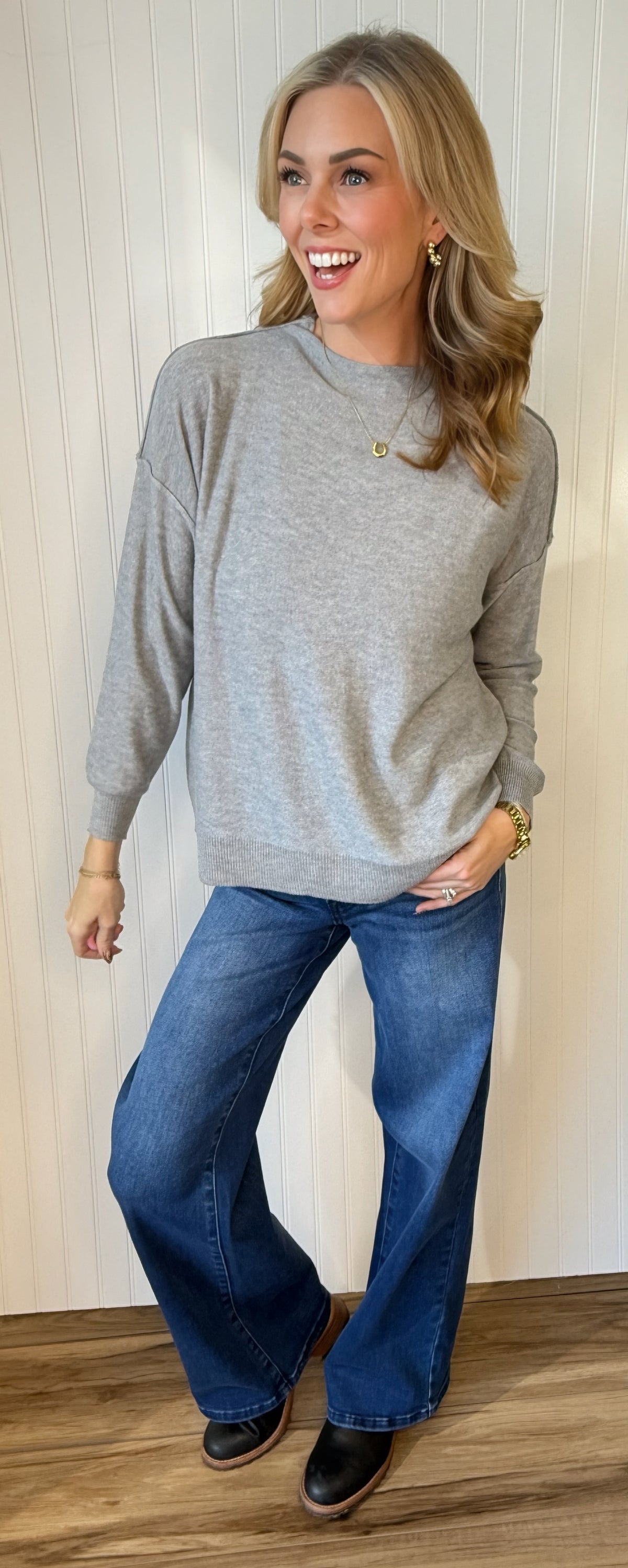 Quinn Mock Neck Sweater in heather grey — mock neck sweater from Thread & Clover boutique