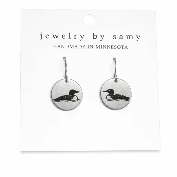Engraved Loon Earrings — sterling silver engraved loon earrings from Jewelry by Samy, at Thread & Clover boutique